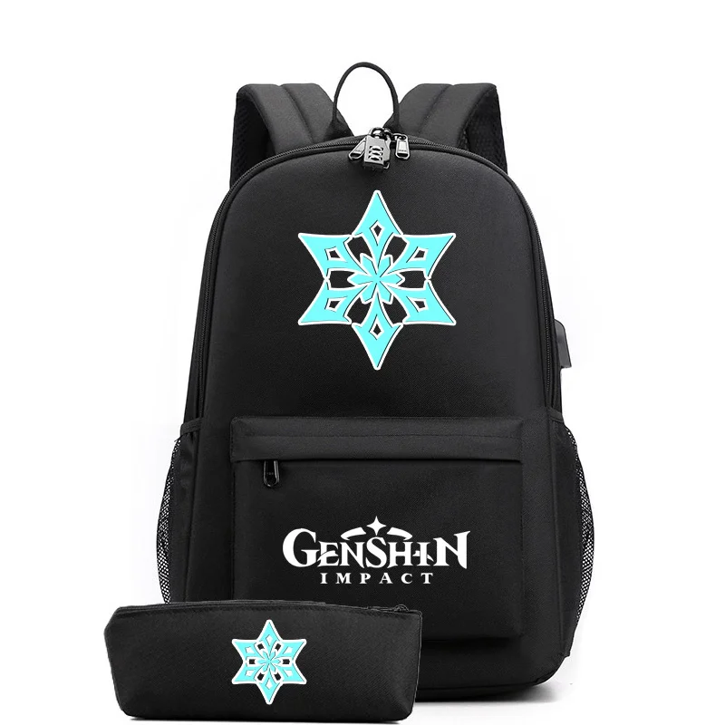 Game Genshin Impact Backpack Anti Theft USB Travel Rucksack Bags Pecicl Case Boys Girls Teenager School Bag Mochila 2 pcs set