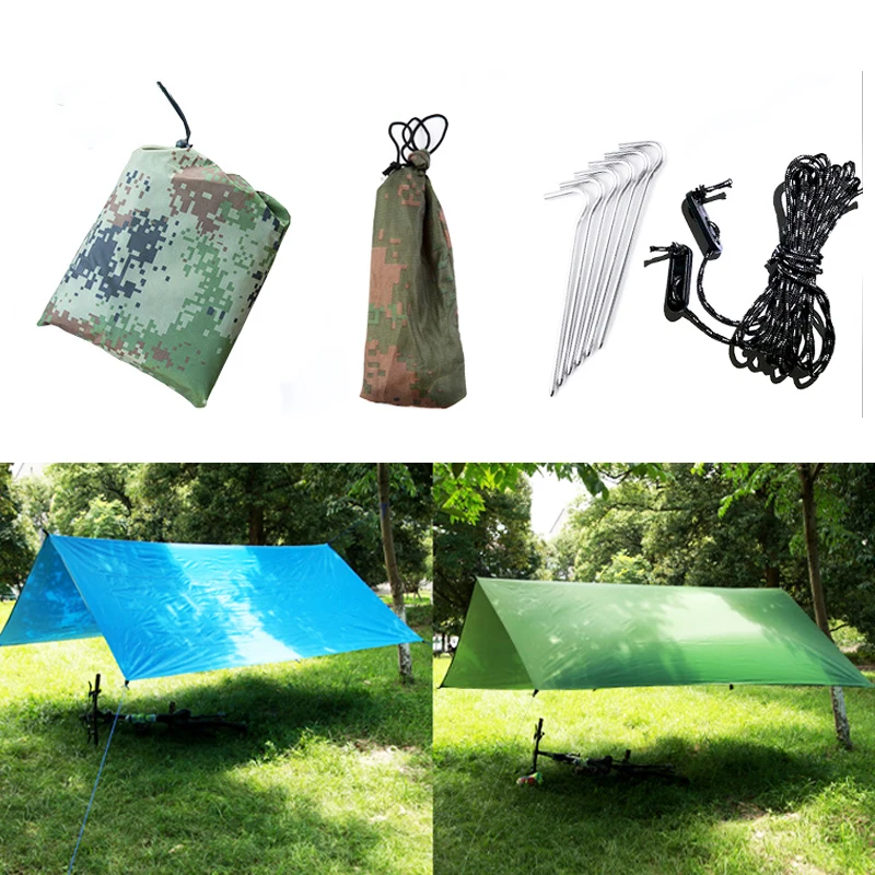 Multifunctional Camping Tarp Beach Tent Sunshade Canopy Waterproof UV Proof Hammock Rain Fly Tent Tarp Sun Shelter with A Mat