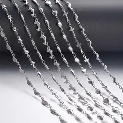 1Pc Length 18cm-100cm Stainless Steel Long Hand-made Chain Necklaces For Women Silver Color Heart Necklace Ladies Jewelry