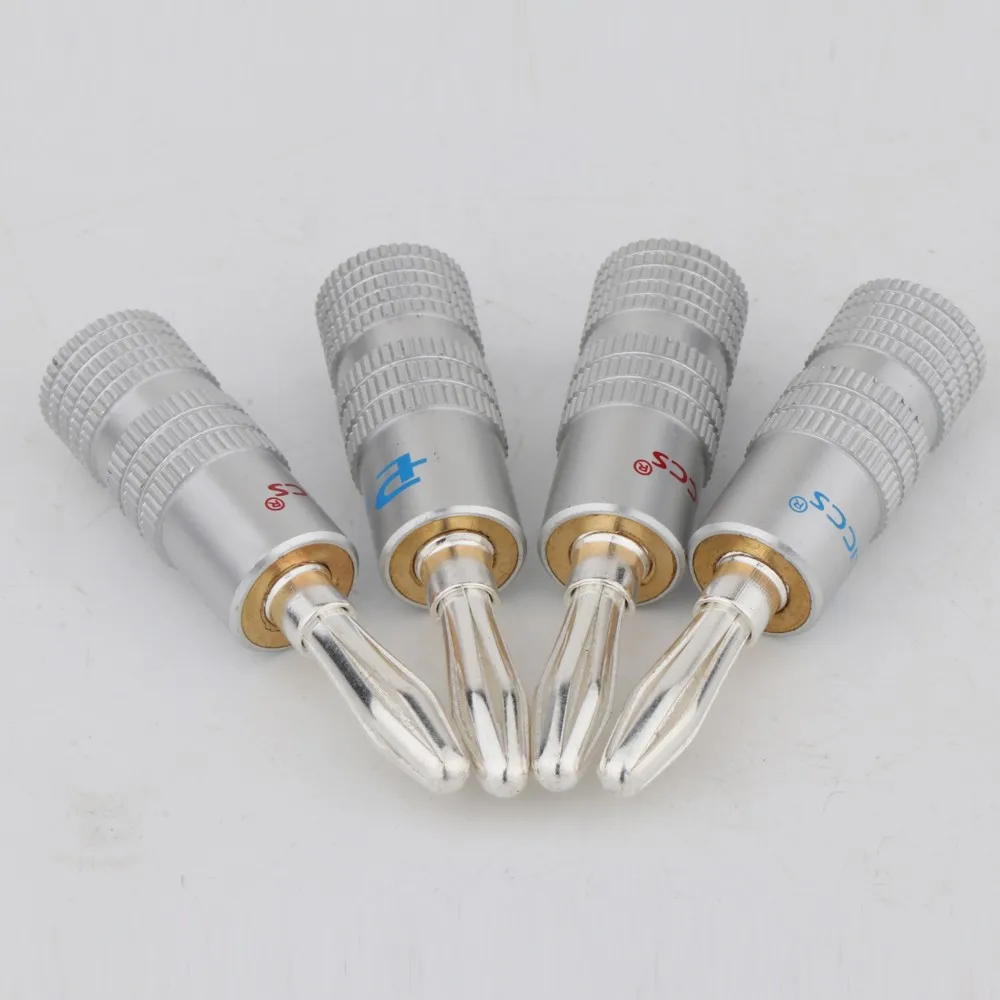 オーディオおよびビデオスピーカー用の銀メッキバナナプラグ,銅コネクタ,ケーブル接続端子用,8個