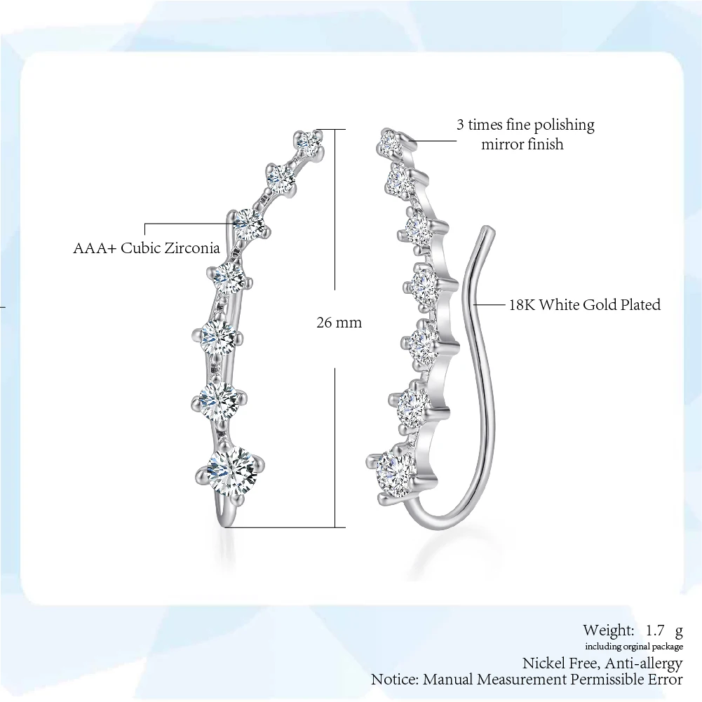 Long Dipper Ear Hook Clip Climbing Earring for Women Shiny Zirconia Rose Gold Color Ear Cuff Earing Gift Fashion Jewelry E527