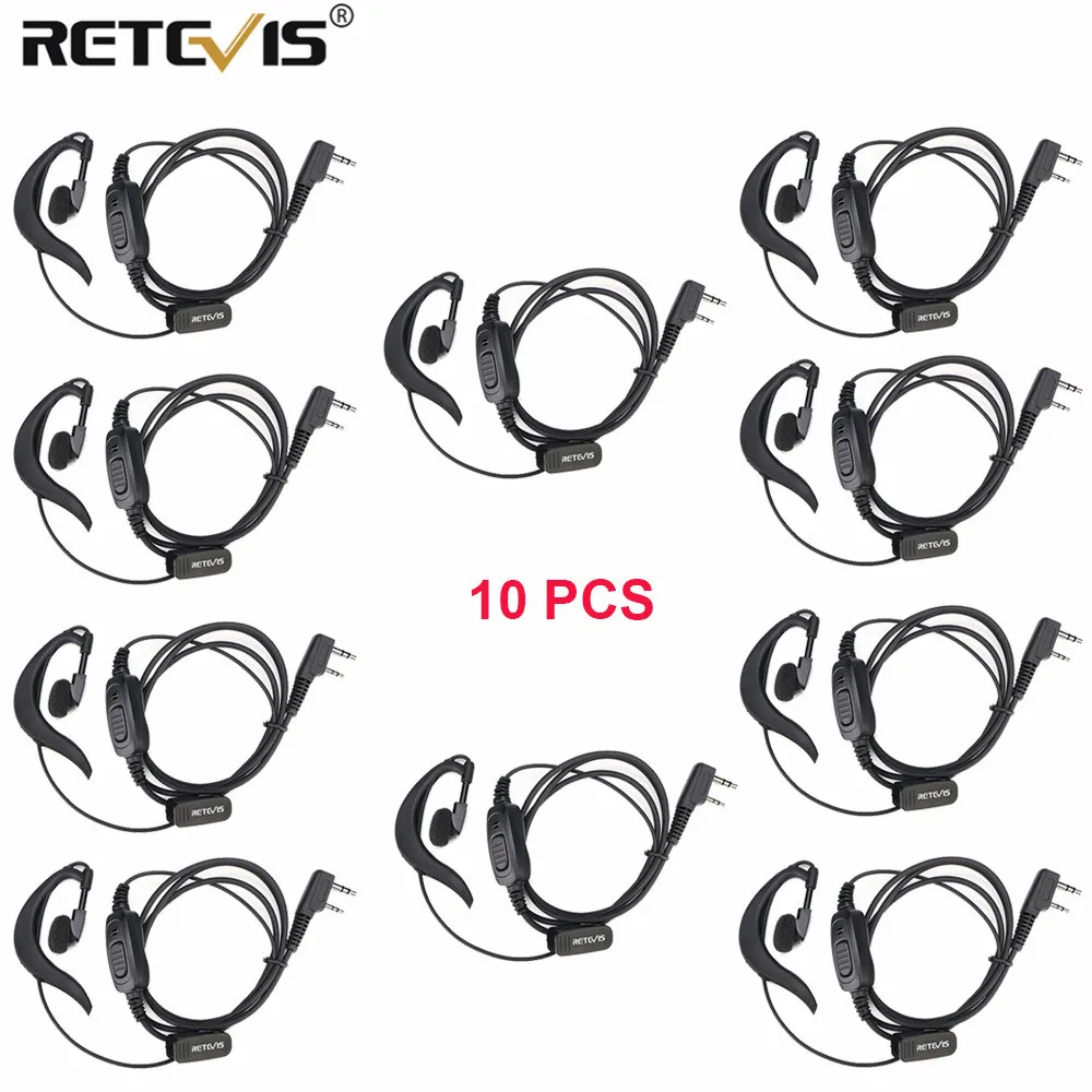 Retevis EEK005 2 Pin Earhook Earpiece with PTT Button Collar Clip for Retevis RT5R RT-5R BaoFeng UV5R Two Way Radio C9150A 10PCS