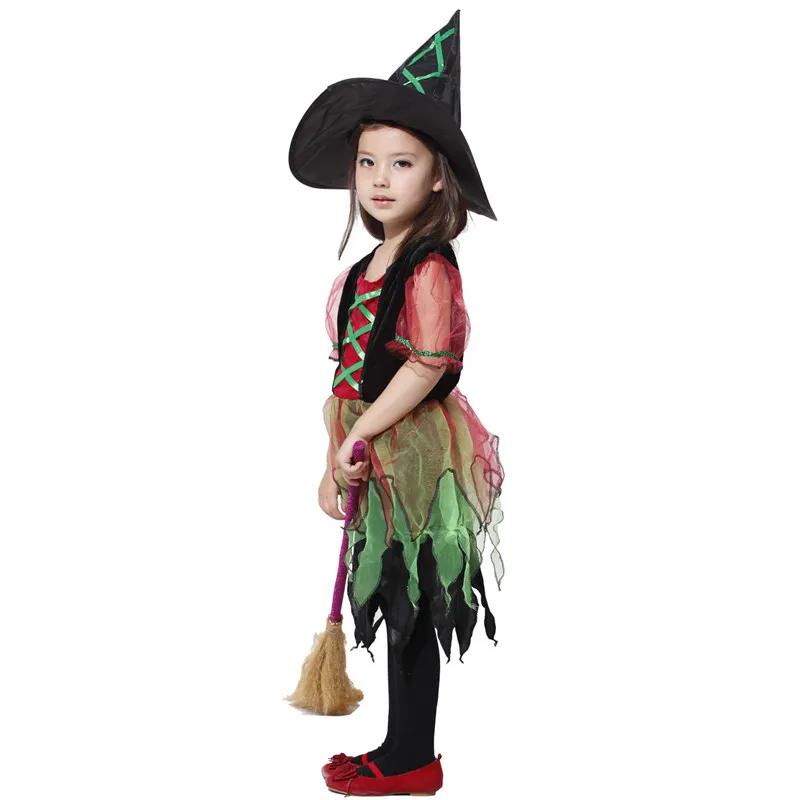 M-XL niños disfraz de bruja de Halloween niñas hechicera Cosplay carnaval Purim desfile espectáculo de escenario vestido de fiesta de juegos de rol