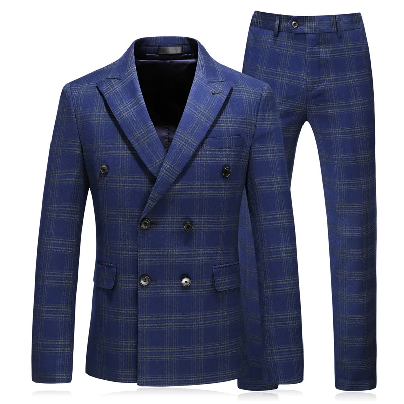 

Men Plaid Double Breasted Wedding Nice Tuxedo Groom Formal Blazers Jacket 3 Pieces Set Plus Size 5XL Male Prom Suits Pants Vest