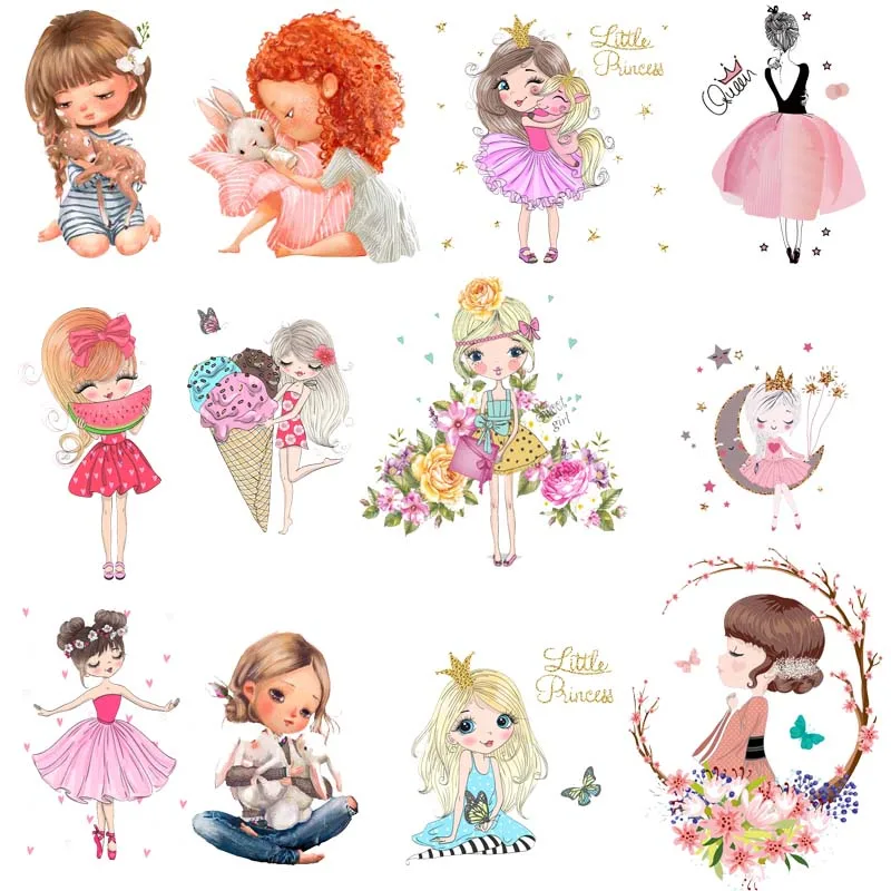 Beautiful Girl Heat Transfer For Clothing Iron On Cute Princess Transfers For Clothes Appliques Stickers For Diy Baby T-shirt