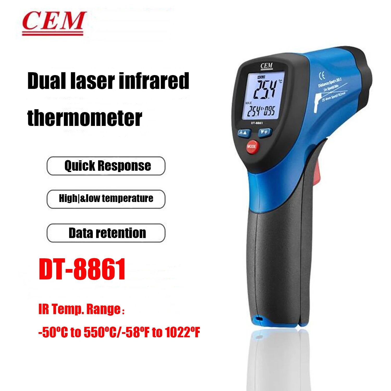 CEM DT-8861 Non-Contact Temperature Measuring Gun Infrared Temperature Instrument Laser Patch Electronic Automatic Design Fast.