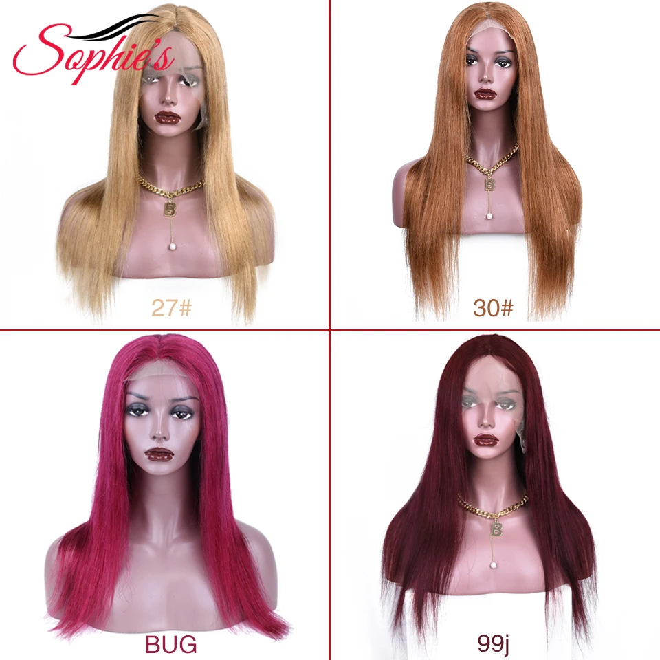 Sophies 99J Straight Burgundy 4*4 Lace Closure Human Wig For Women Pre-Plucked Brazilian Blonde Remy Hair With Baby Hair 180%