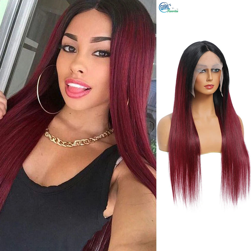 

Ombre Burgundy Human Hair Wig 13x4x1 T1b/99j Straight Lace Front Wig T Part Wigs Brazilian Remy Hair 180 Density Pre Plucked