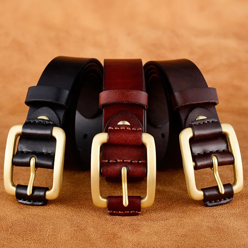 

Vintage cow leather men's women's copper buckle belt