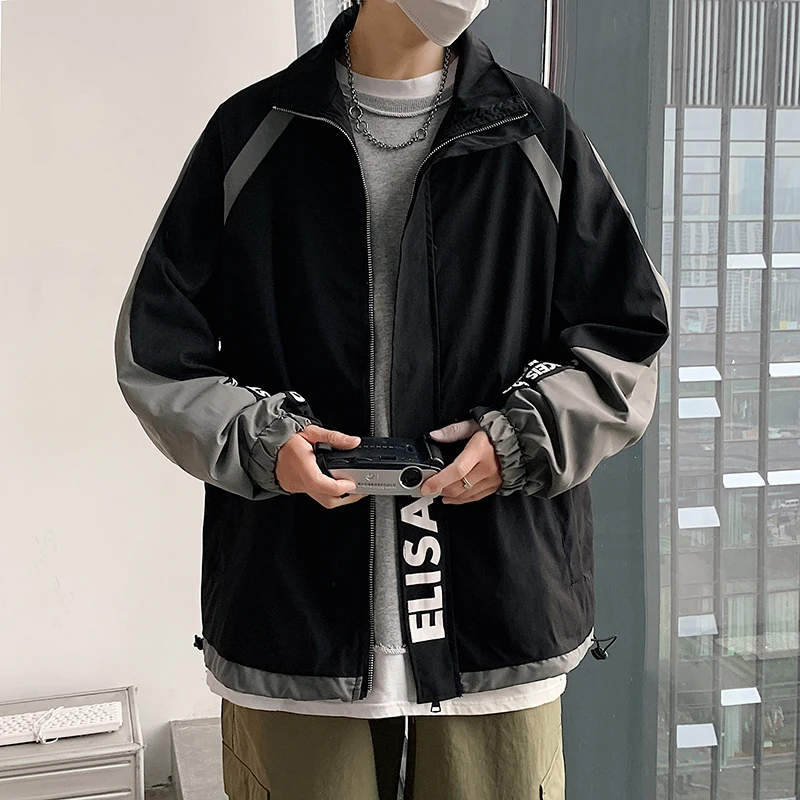 

5XL Autumn Winter Japan Style Fashion Patchwork Color Loose Casual Jackets Men Clothing Turn Down Collar Outwear Coats