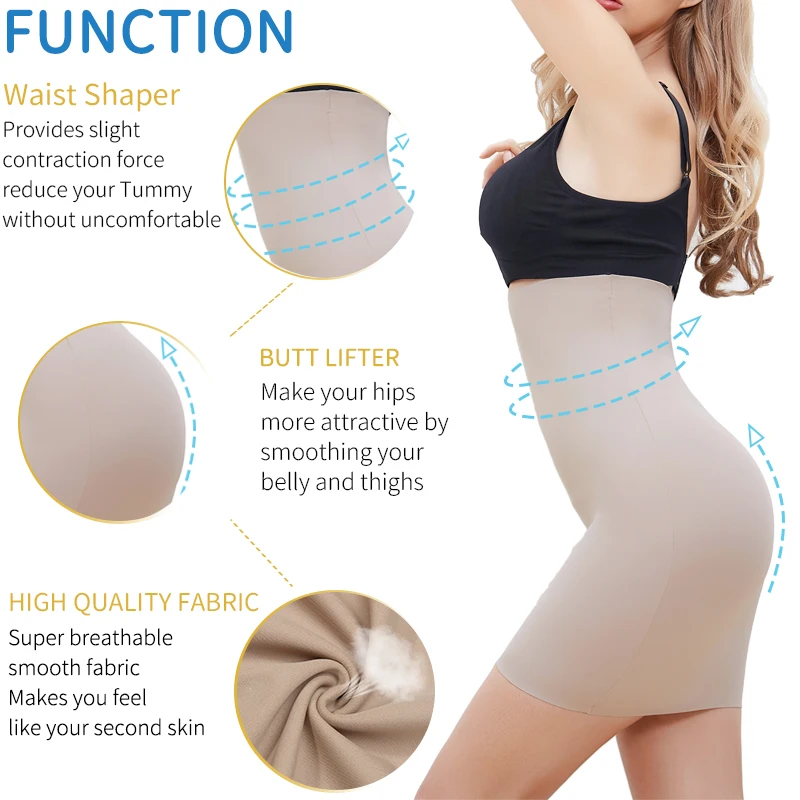 High Waist Tummy Control Slips Woman Seam-free Slimming Half Slip Underwear Shapewear Body Shaper Underdress Petticoat Shapers