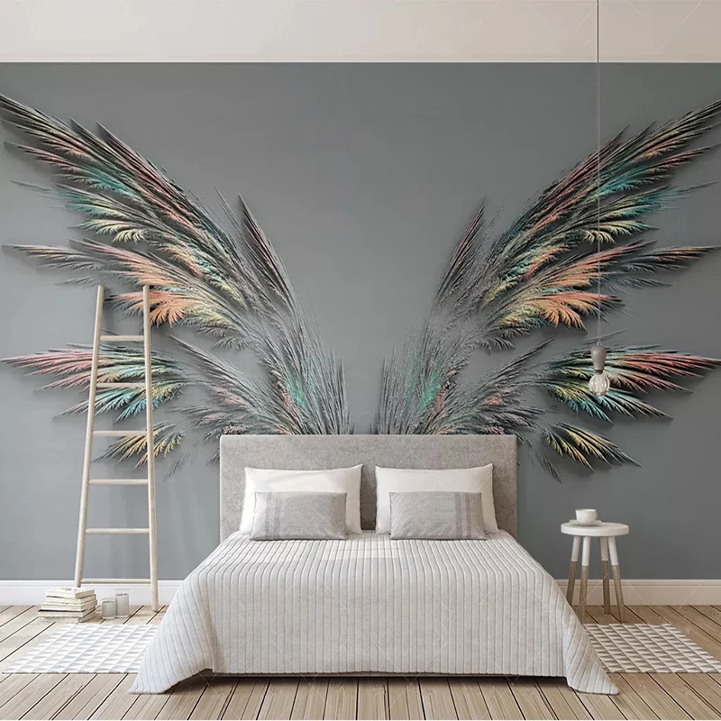 Modern Fashion 3D Relief Feather Wings Mural Wallpaper Living Room Bedroom Abstract Art Background Wall Sticker Waterproof Mural