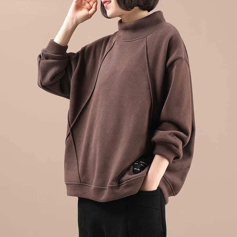 

Hoodies Women No Hat Large Size Hoodie Korean Style Velvet Thicker Patchwork Warm Turtleneck Casual Comfortable Sweatshirts