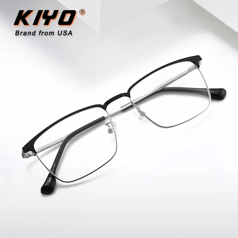 

KIYO Brand 2021 New Women Men Fashion Anti Blue Light Optical Frame Metal Eyeglasses Frames Square Spectacles Glasses 9680