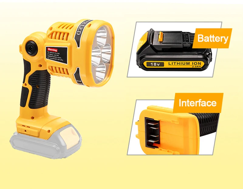 LED Lamp Flashlight with USB port Outdoor Emergency Lighting 12W For Dewalt 14.4V 18V 20V DCB140 DCB181 DCB200  li-ion battery