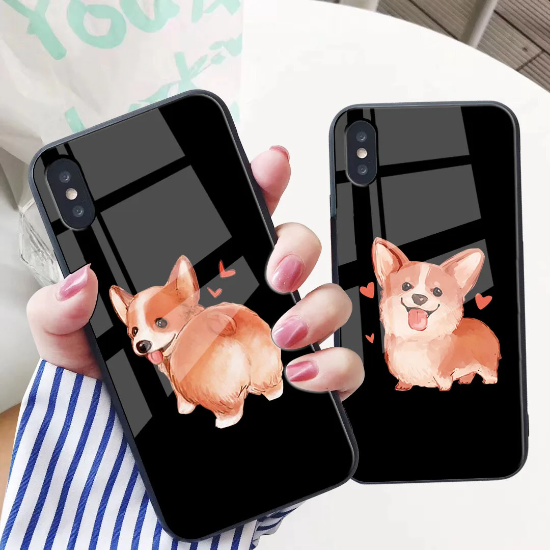 Cute Corgi glass Soft Case For Samsung Galaxy s10 s10e  M20 M30 a7 a8 S10 s9 s8 plus A20 A30 A50 A70 Sexy Cartoon Dog Ass case