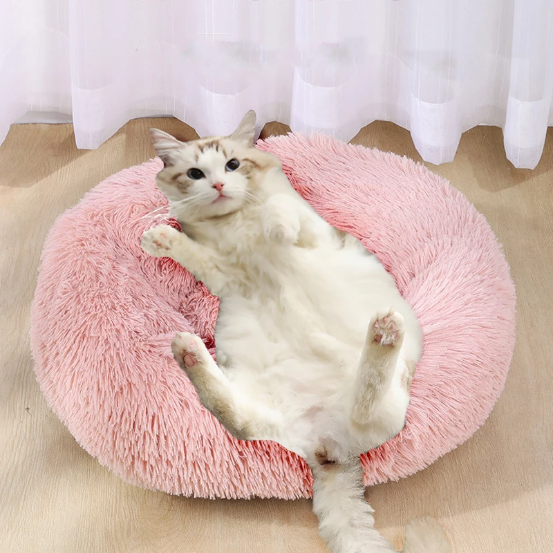 

Durable Puppy Beds Cute Cat Long Plush Dounts Pets Calming Hondenmand Pet Kennel Super Soft Fluffy Comfortable Large Dog House