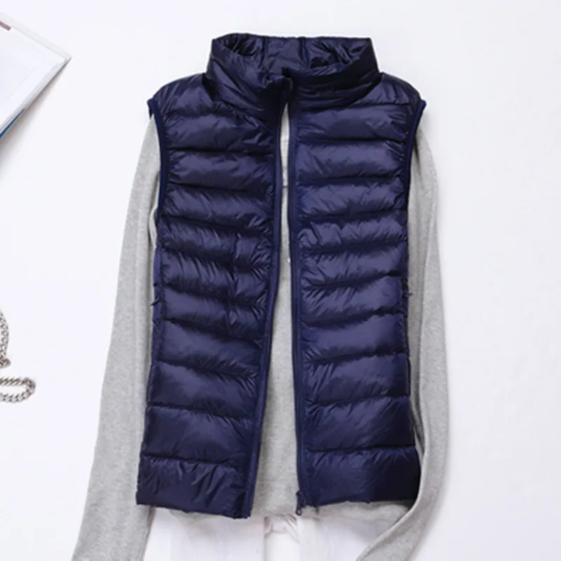 New Women 90% White Duck Down Vest Women\'s Ultra Light Duck Down Vest Jacket High collar Sleeveless Coat Waistcoat Portable