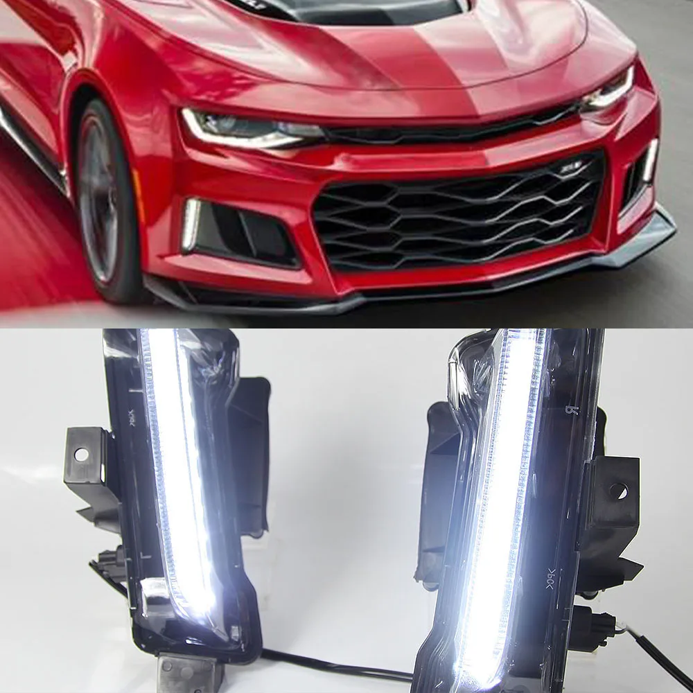 2PCS Car LED DRL Fog Lights Daytime Running Light For Chevy Camaro ZL1 RS 1LT 2016 2017 2018 2019 with yellow signal