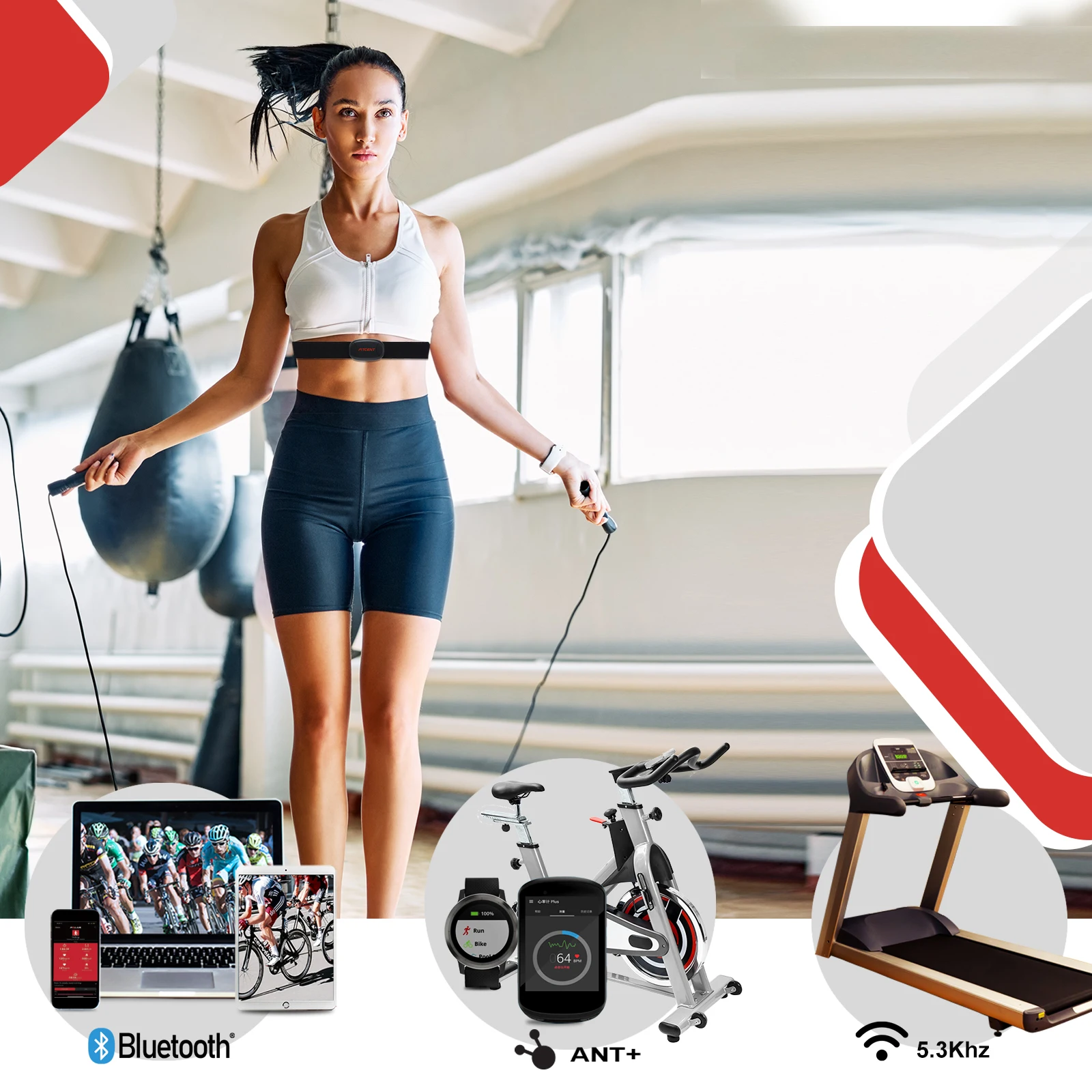 FITCENT-Sangle de poitrine avec chargeur sans fil pour homme et femme, moniteur de fréquence cardiaque, ceinture de sport, capteur ENTER HR,