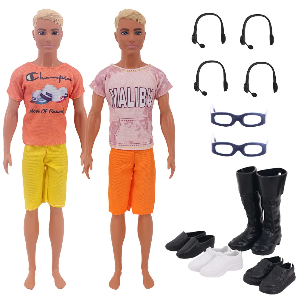 12 Pcs/items=2 Pcs Clothes +6x Accessories+4x Shoes For Barbies Ken Doll Fashion Outfit Casual Clothes Handmade Men's Doll Pants