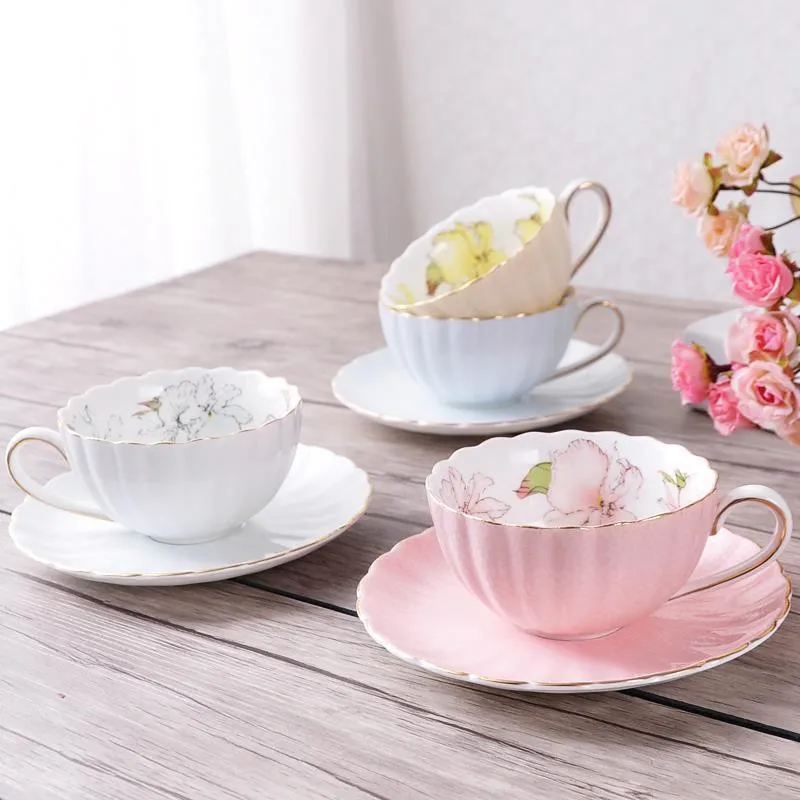 Pink Porcelain Tea Cup and Saucer Set 200ML English Afternoon Tea One Set Breakfast Milk Cup Coffeeware Coffee Mug Cup Ceramic