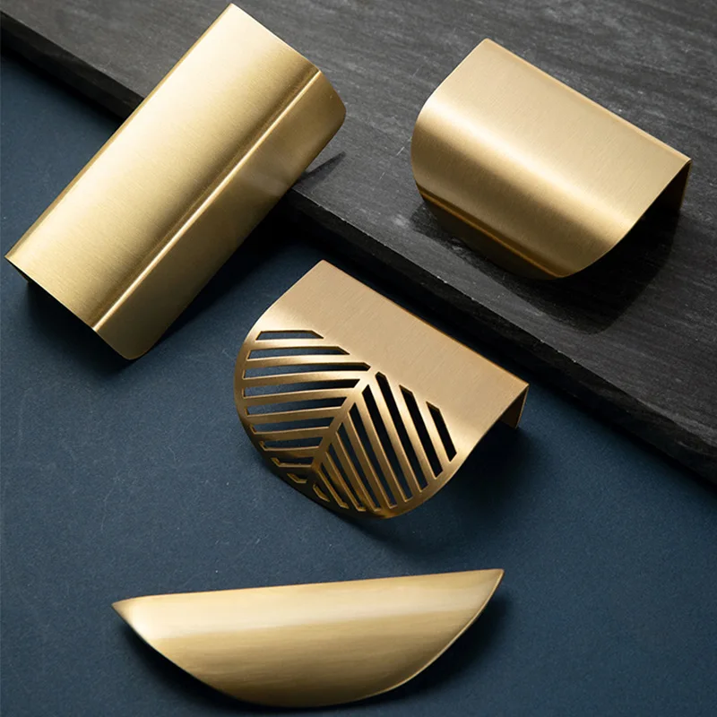 

Modern Simple Concealed Handle Brass Leaf Invisible Pulls Wardrobe Cupboard Wine Cabinet Furniture Drawer Golden Knobs Hardware