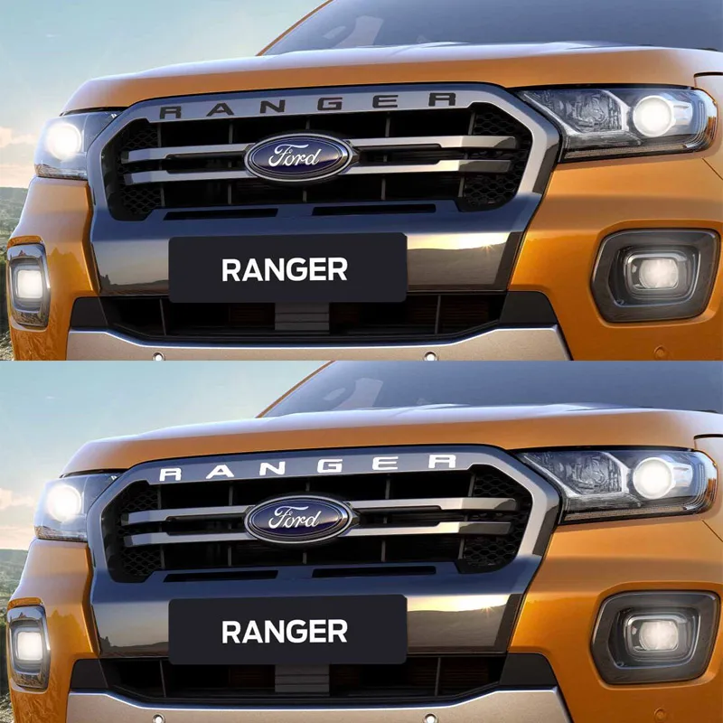 For Ford Ranger 2015-2021 Grille Top Logo Letter RANGER T7 T8 3D Emblem Original Size ABS Sticker With Glue Chromium Styling