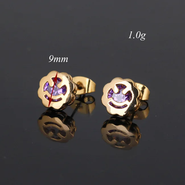 Love & Annie Gold Color Smile Shape Earrings White Purple AAA Zircon Earring Women Girl Gift Jewelry