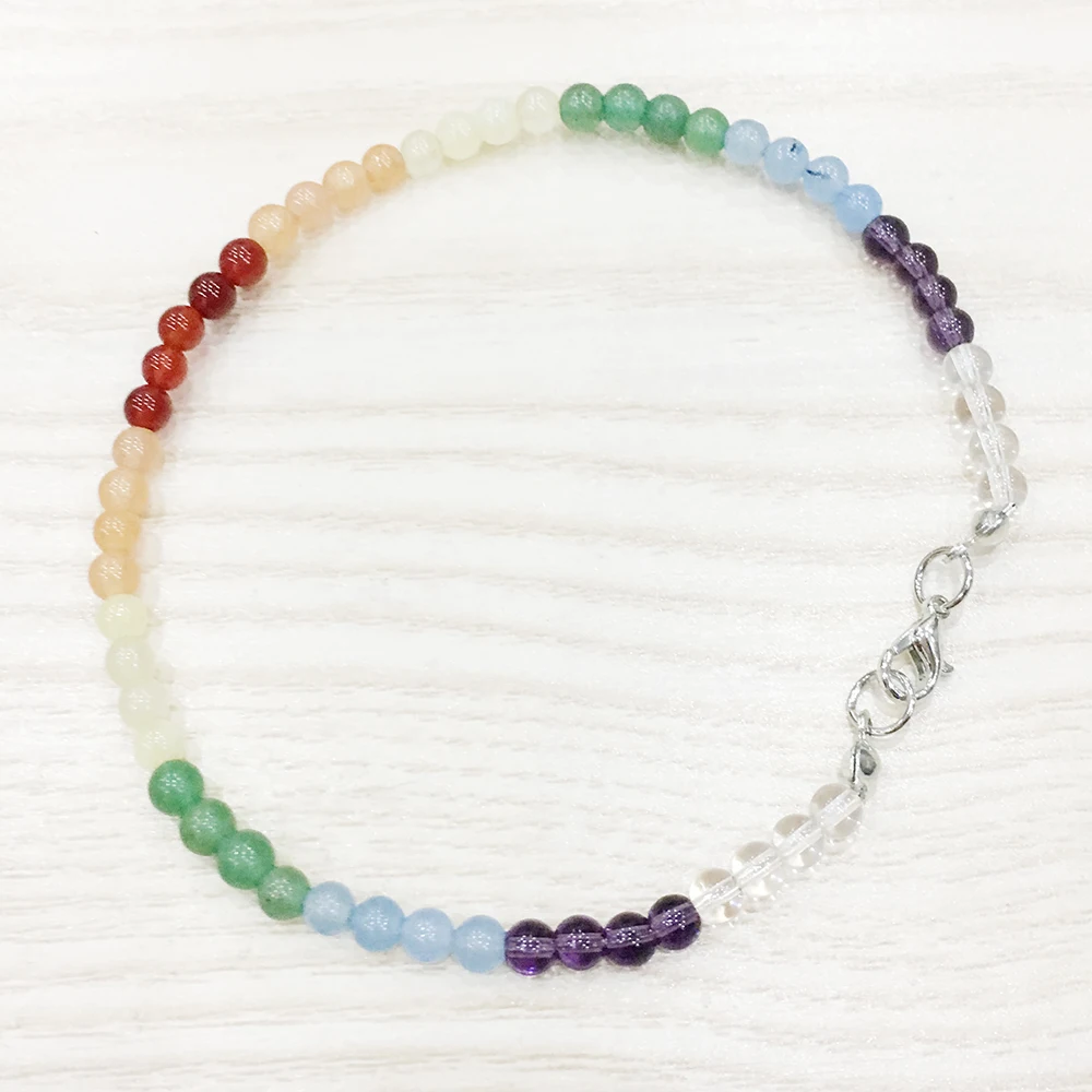 MG0149 Wholesale 7 Chakra Gemstone Mix Anklet 4 mm Mini Gem Stone Yoga Jewelry High Quality Handmade Gift Jewelry