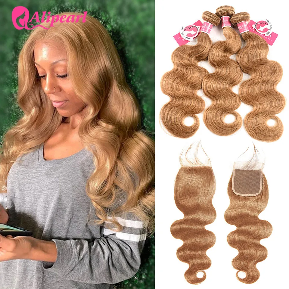 

AliPearl Hair 27 Color Brazilian Body Wave Ombre Hair 3 Bundles Human Hair Bundles With Closure 10-24 Inch Remy Hair Extensions