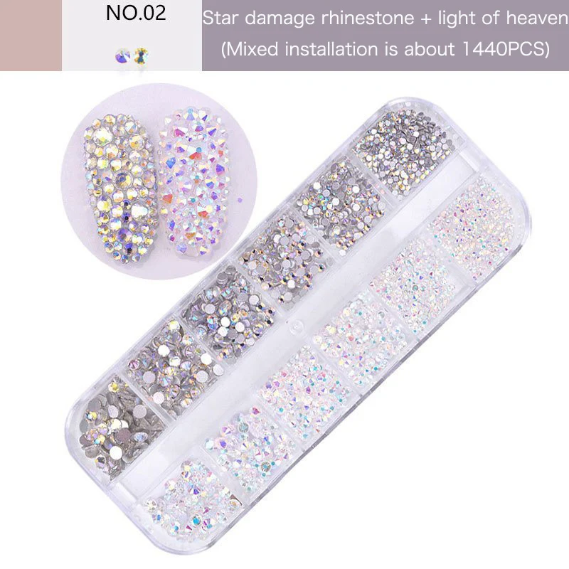 12 Dozen/Set Crystal Ab Rhinestone Diamant Gem Plaksteen Glas Steen 3D Glitter Nail Art Decoratie Beauty Kit