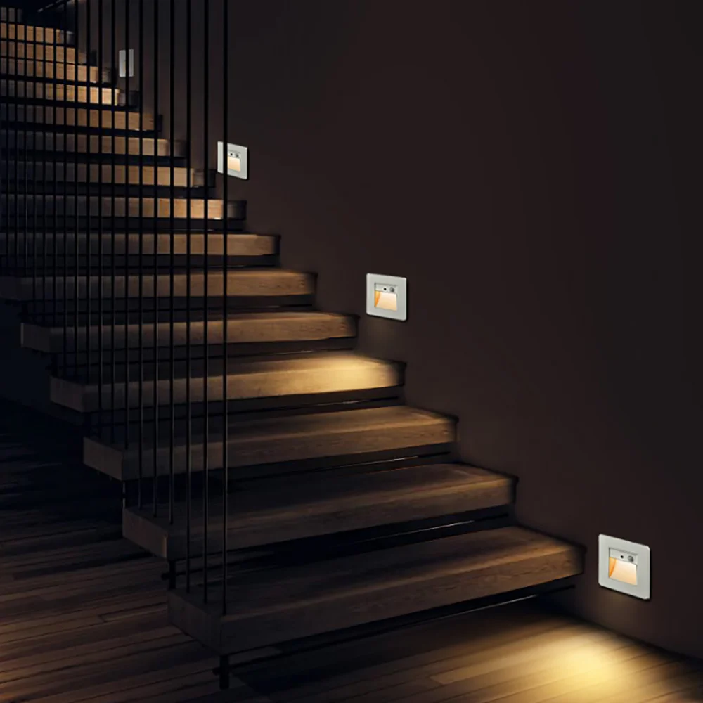 SANDIY LED Lámpara de noche Sensor de luz de escalera Luz de pared Empotrada PIR Detector de movimiento Footlight para escalera de tijera Vestíbulo