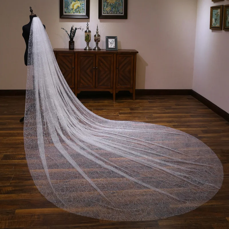 New Arrival 3 Meter Long wedding veil ivory Sequine Lace Wedding accessories Welon ivory Bridal Veil Long Boda vail bride