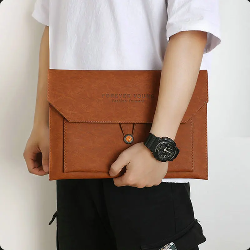 Vintage PU Leather Document Bag A4 Paper Document Organizer File Bag Envelope Briefcase A4 Office Bag For Documents