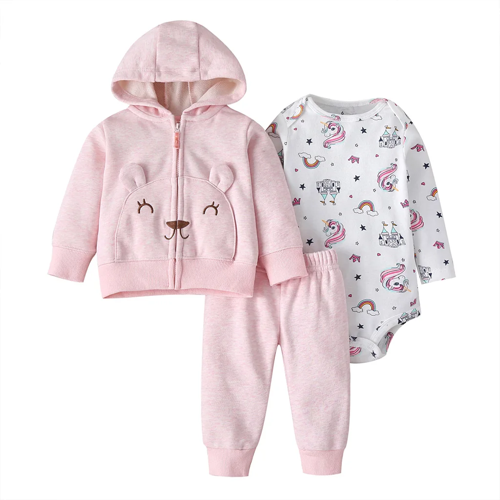 Infant Baby boy girls clothes 2024 Autumn Winter Warm Hooded Coat+Bodysuit+Pants 3 Pieces Bebe Kids Clothing Outfits Sets