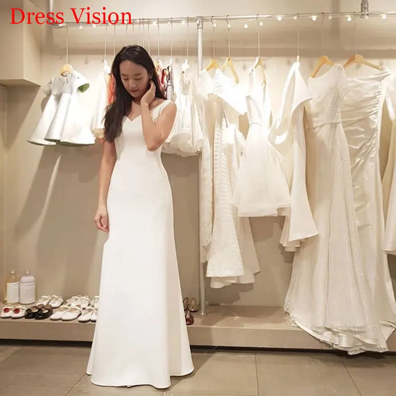 Vestidos de noiva simples de cetim com decote em v sem mangas vestidos de novia robe de soirée de mariage