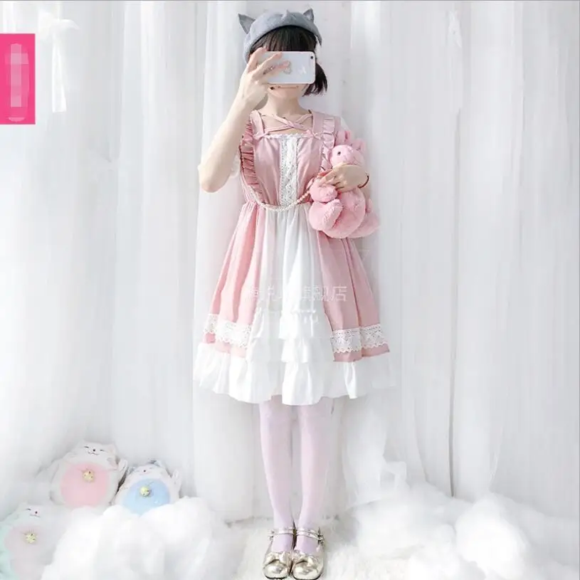 Sommer Lolita Japanischen Mori Mädchen Laterne Kurzarm Kleid Cos Lolita Akademie Stil Kawaii Tee Party Prinzessin Loli Kleid