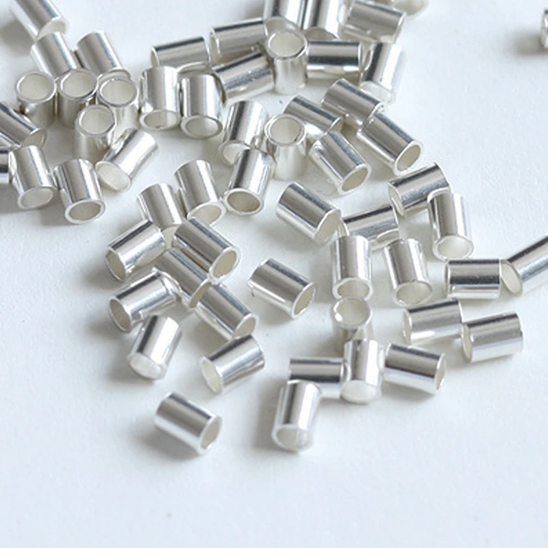 Genuine Real Pure Solid 925 sterling Silver Crimp End Beads Silver Crimps Silver End Bead Round Tube for Jewelry Making Findings