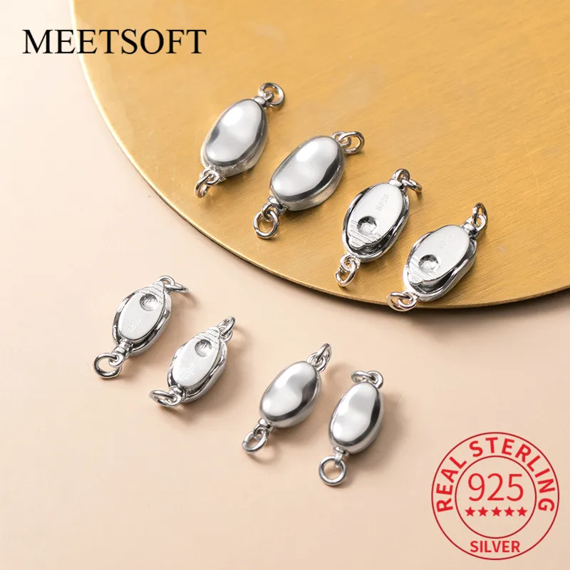 MEETSOFT Classic 925 Sterling Silver Double Holes Pea Connection buckle Charms of DIY Handmade Jewelry wholesale Accessory