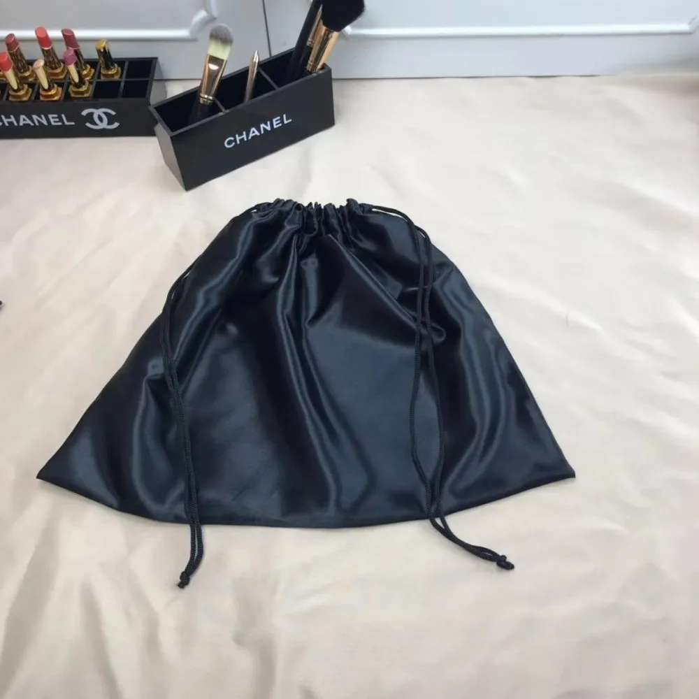 Large Silk Satin Drawstring Care Bag Custom Wigs Storage Dust Proof Packaging Pouch Black Reusable Sack Handbag Shoes Travel Bag