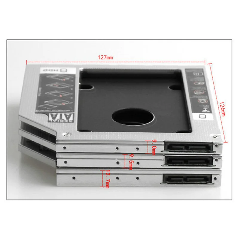 OULX 광학 베이 HDD 캐디, 노트북 CD-ROM DVD-ROM SSD 케이스 박스, SATA 3.0, 2.5 인치 HD 하드 디스크 드라이브 인클로저, 12.7mm, 9.5mm, 9mm