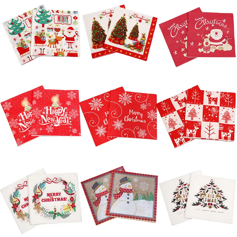 

20pc 33*33cm Christmas Napkin Santa Claus Snowman Pattern Paper Towels Napkin Merry Christmas Decoration Dinner Table Decoration