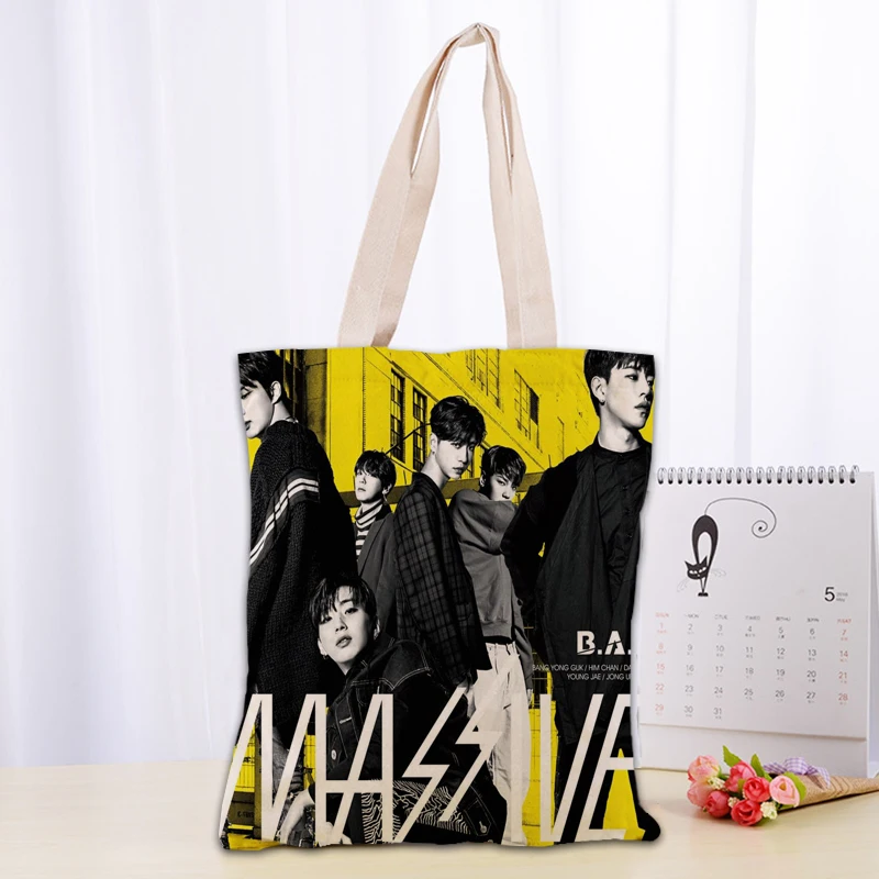 Bolso de mano KPOP B.A.P, bolsos de tela de lona para mujer, bolsas de compras ecológicas reutilizables, bolso de hombro útil informal para viajar en la playa 03-18