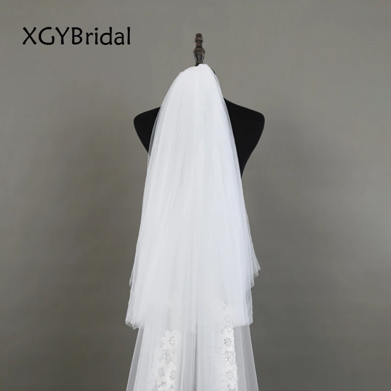 Voile de Mariage en Dentelle avec Appliques, 2023, 3 Mètres de Long, Bord Découpé, Fil Pur, Voiles pour Patients, Ivoire, Accessoires Élégants, Nouvelle Collection