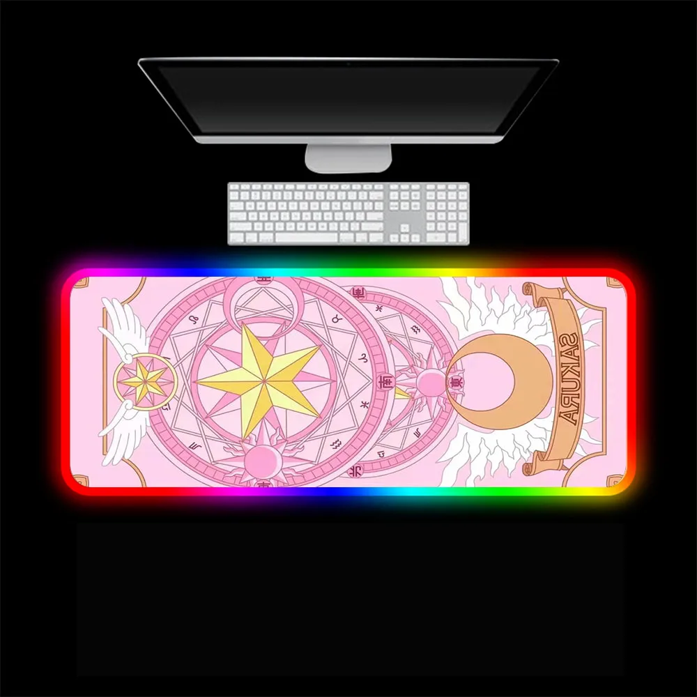 Imagem -03 - Sakura Cartão Captor Mouse Pads Borracha Gaming Mouse Pad Tapete de Teclado Led Anti-slip Anime Mousepad Rgb 900x400 xl Rosa