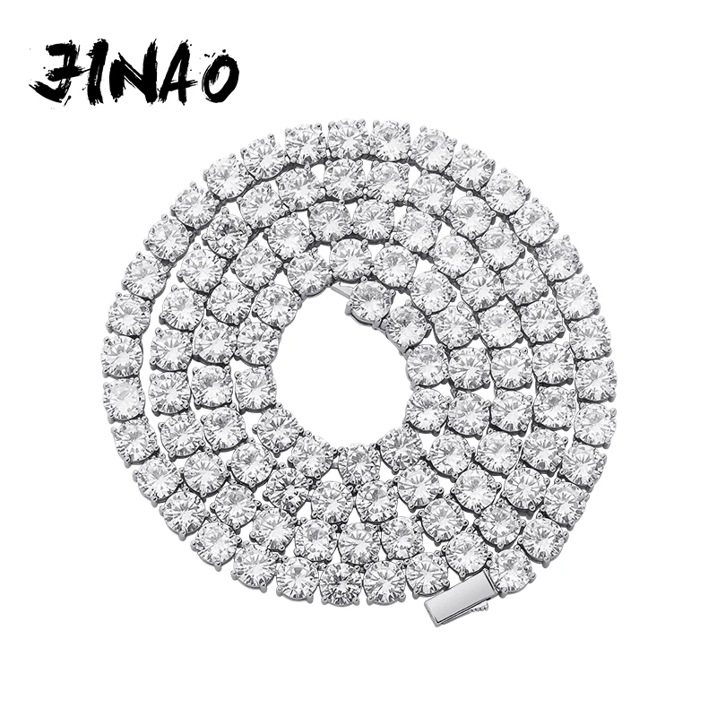 

JINAO Hip Hop Iced Out 3-6mm Chain Spring buckle Micro Pave Cubic Zircon Copper Stone Tennis Chain Necklace for Men Women Gifts