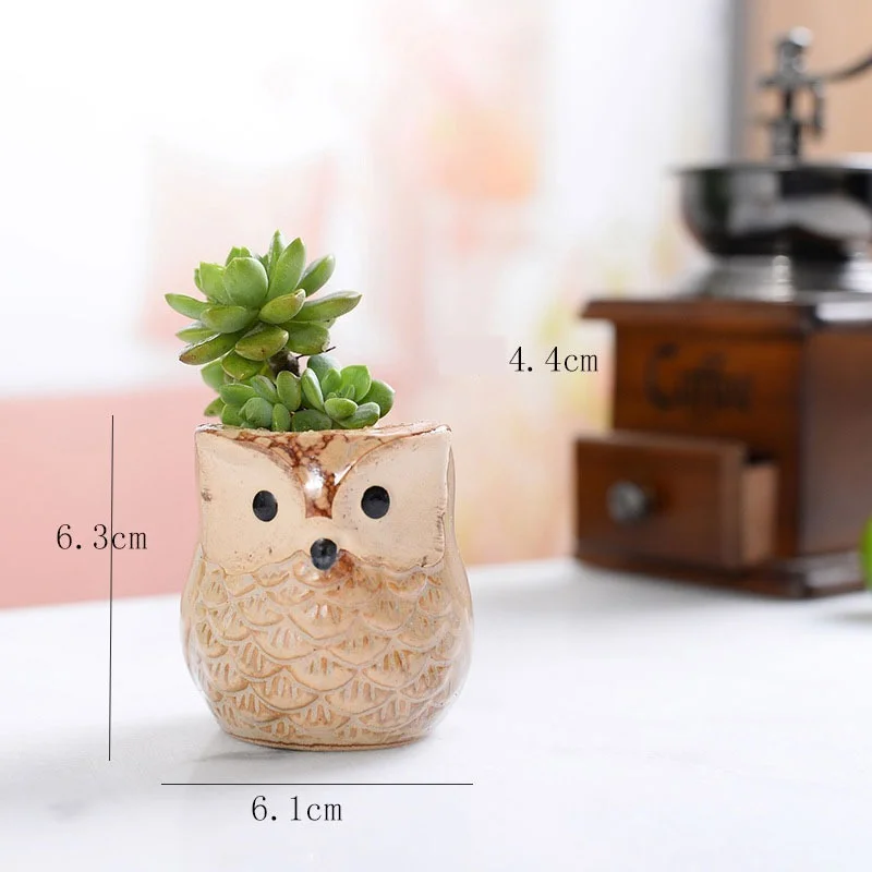 6pcs/set Creative Garden Supplies Ceramic Flowerpots Miniature Model Cute Owl Succulent Flower Pot Planter Desktop Decorations image 3