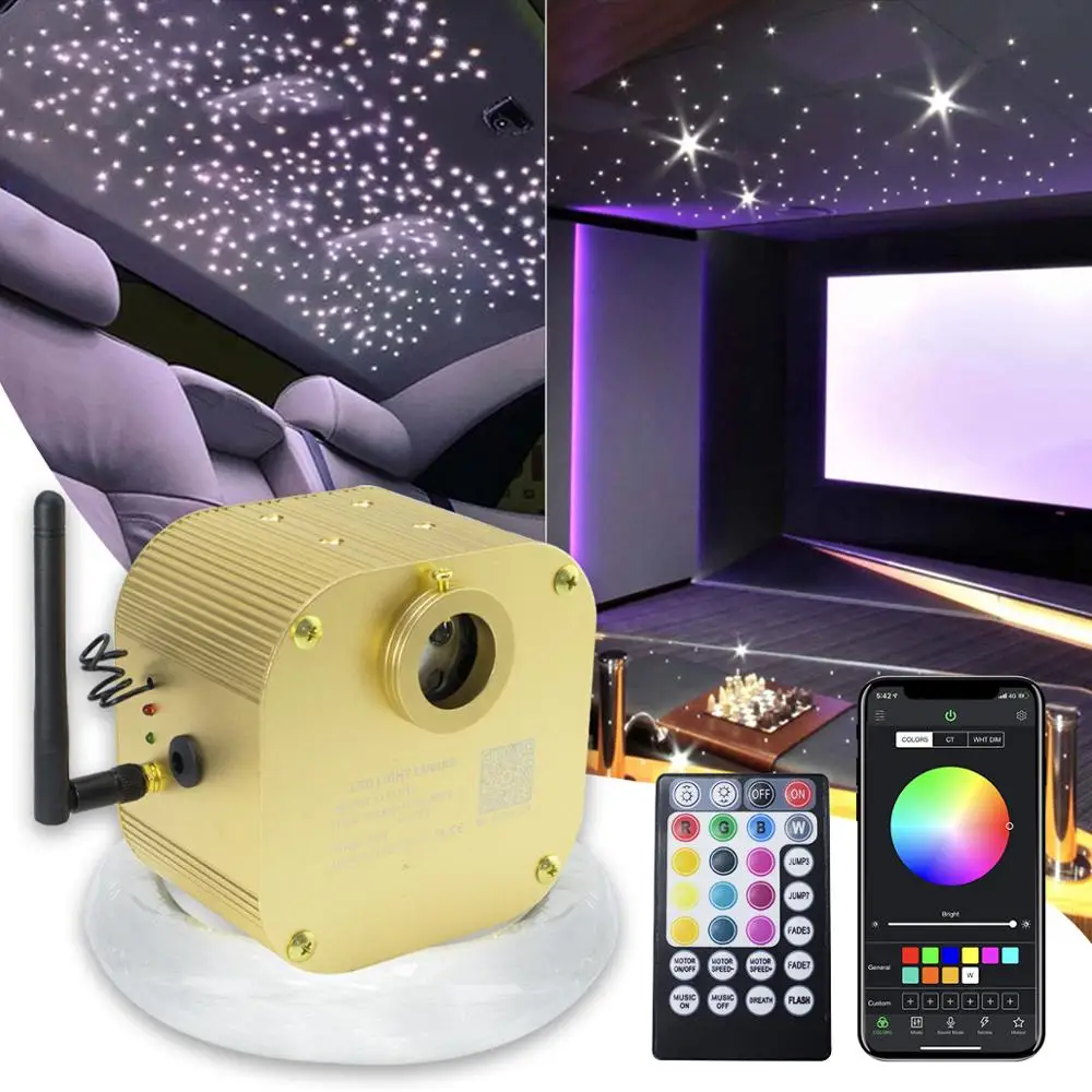 16W RGBW Twinkle Fiber Optic Star Ceiling Light Kit  Mixed 335pcs End Glow Fiber Music Control Starry Sky Car Roof star Ceiling