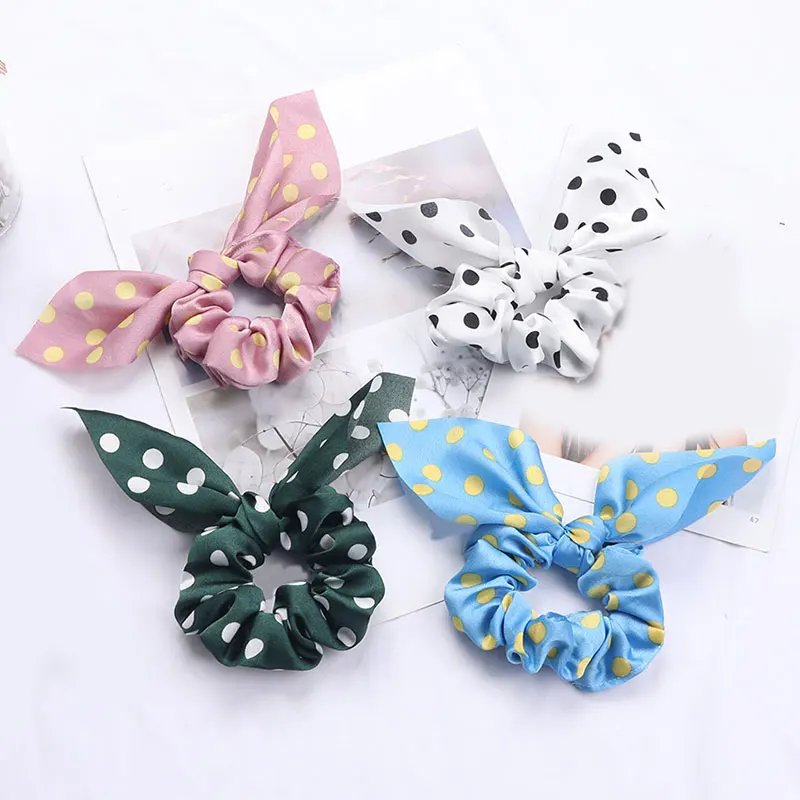 Cute Hair Rubber Bands Polka Dot Hairband Rabbit Ears Head Gum Rope Elastic Hair Tie Hair Accessories For Girls Headwear